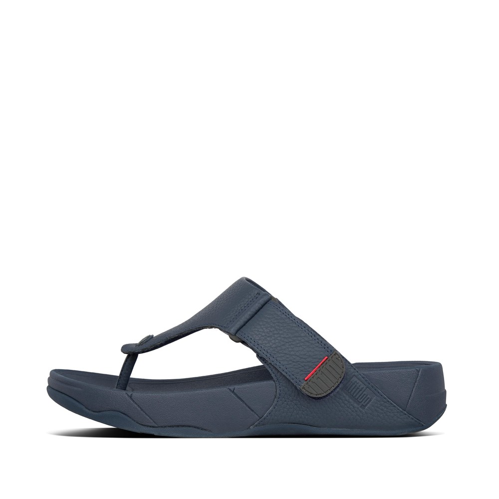 Fitflop Mens Sandals Navy - Trakk Ii Leather Toe-post - 45PEJHYXI